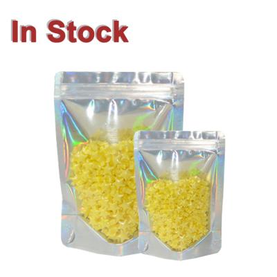 China Moisture Proof In Front Clear Resealable Zip Lock Stock And Custom Stand Up Hologram Pouches Holographic Packaging Bags for sale