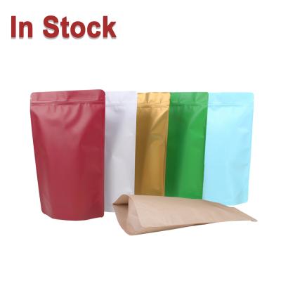 China Moisture Proof In Stock And Custom Multiple Colors Stand Up Ziplock Resealable Aluminum Foil Coffee Packaging Pouches Bags With Valve for sale