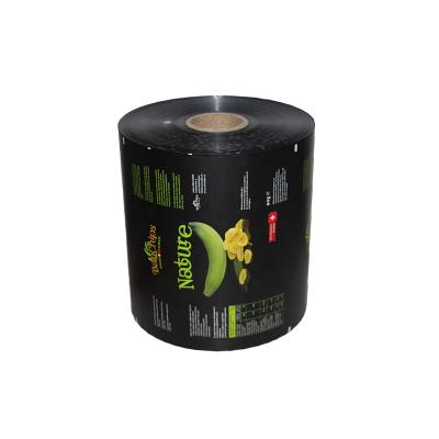 China Custom Printing Matte Black Moisture Proof Rolls Film Sealable Banana Chips Wrapping Plastic Laminated Materials for sale