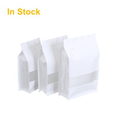 China Recyclable White Flat Bottom Paper Food Packaging Bags Plain Packaging With Matte Window In Stock for sale