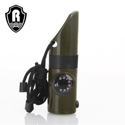 China Outdoor Activity 7 in 1 Multifunctional Survival Outdoor Tactical Plastic Whistle with Compass Led Light Thermometer for sale