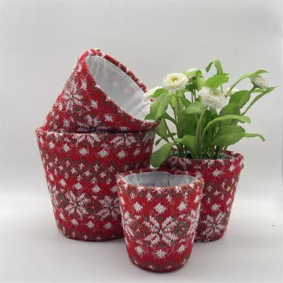 China CLASSIC Christmas Hot Sell Indoor Decoration Fabric  Jute  Burlap  Pots Plant  Holder Flower Pot Cover WY22-47 for sale