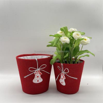 China CLASSIC Christmas Hot Sell Indoor Decoration Fabric  Jute  Burlap  Pots Plant  Holder Flower Pot Cover WY22-22 for sale