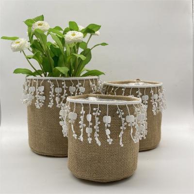 China CLASSIC New style  Macrame Indoor Decorative Flower pots Jute Plant pots Burlap bag WY22-113 for sale