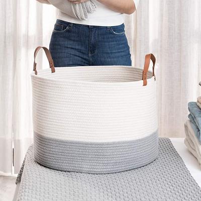 China Sustainable Wholesale Custom Design High Quality Home Laundry Cotton Storage Basket for sale