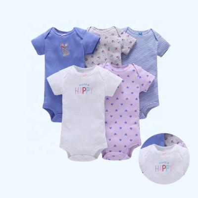 China Summer hot sale cotton cute short sleeve jumpsuit knitted baby clothes romper set 5 pieces for sale