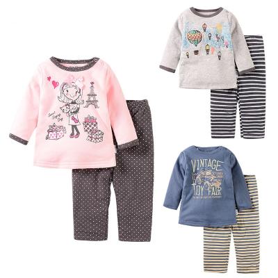 China Breathable 2PK winter autumn winter kids homewear 100% cotton boy girl baby long sleeve clothing set for sale