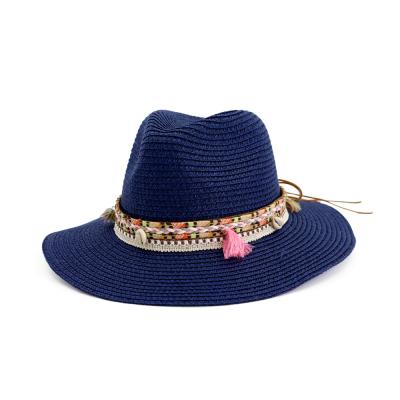 China Sombrero Fedora Casual Ladies Hats Feminine Hats Summer Women Beach Hat Straw Sun Hat White Panama Character for sale