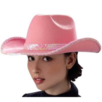 China New Design Party Girl Sequin Cowgirl Princess Hat Eco-friendly Simple Pink Cowboy Hat for sale