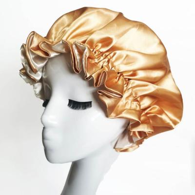 China Custom Made Eco-Friendly Women Designer Double Layer Satin Extra Silk Sleep Hat for sale