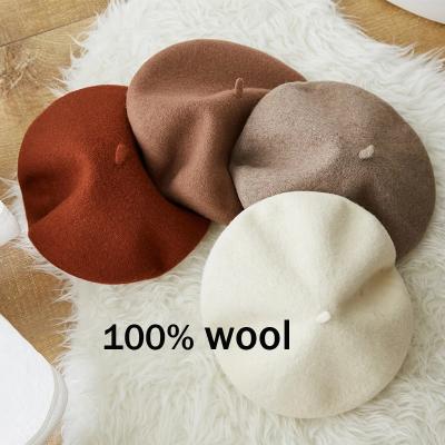 China 100% Autum Cap Solid Flat Winter Character Wool Beret Hat Women Artist Berets Ladies Fashion French Warm Vintage French Painter for sale