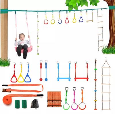 China Outdoor Game Warrior Obstacle Course Ninjay Slackline Swing, Ladder Monkey Bars, Gym Rings, Rope Knots For Kids for sale