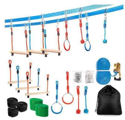 China Modern Warrior Obstacle Course Ninjay Slackline Swing, Ladder Monkey Bars, Gym Rings, Rope Knots For Kids for sale