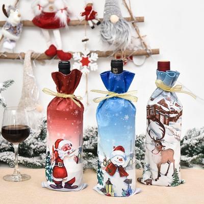 China Christmas Wine Bottle Cover Flannel Santa Claus Doll Champagne Red Wine Package Gift Canvas Bag Return Table Christmas Home Decoration for sale