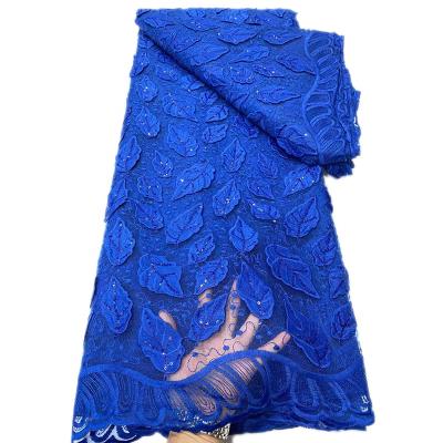 China Viable Royal Blue Net Lace Fabric Polyester French Tulle Fabric African Tulle Embroidered Lace for sale