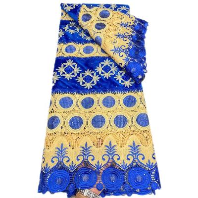 China African Viable Lace Fabric Christmas Party Guipure Lace Fabric Royal Blue Guipure Lace Fabric With Velvet for sale