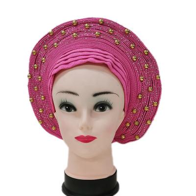 China Wholesale new party design sego headtie gele headtie aso oke with beads for sale