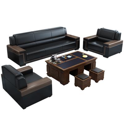 China Leather Modern Comfortably Luxury Three Seater Black Leather Office Sofas Set for sale