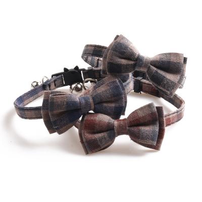 China Wholesale Viable Luxury Fancy Plaid Collar Good Quality Stylish British Style Pet Clothing Accessories With Bell For Cats for sale