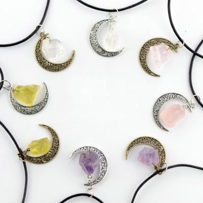 China Natural Gemstone Necklace Antique Moon Phase Jewelry Pendant Healing Jewelry Crystal Combo Moon Phase Pendant for sale