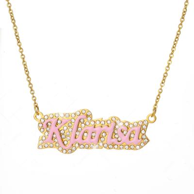 China CLASSIC Double Layer Rhinestone Full Name OEM Double Layer Duoying Necklace Letter Color Drop Oil Name Necklace for sale