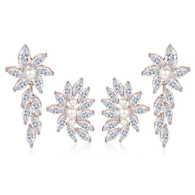 China 2 Packs Marquise Wedding Earrings Crystal Cubic Bridesmaid Earrings Romantic Zirconia Pearl Stud Earrings for sale