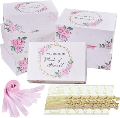 China Handmade Bridesmaids Hair Tie Set 1 You'll Be My Bridesmaid Pink Ribbon Bridesmaid Box Gifts Proposal Box Set Empty Boxes for sale