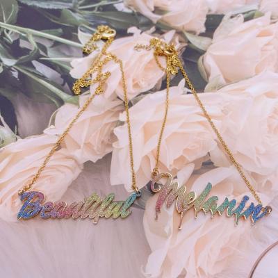 China Classic Custom Name Necklace Personalized Acrylic Name Plate Pendant Necklaces for sale