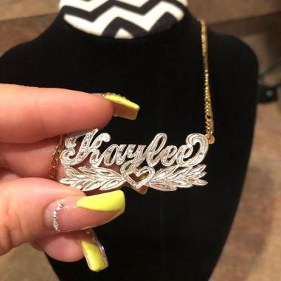 China Europe and America Personalized Two Tone Wings Heart Name Necklace Name Plate Gold Plated Custom Name Necklace for sale