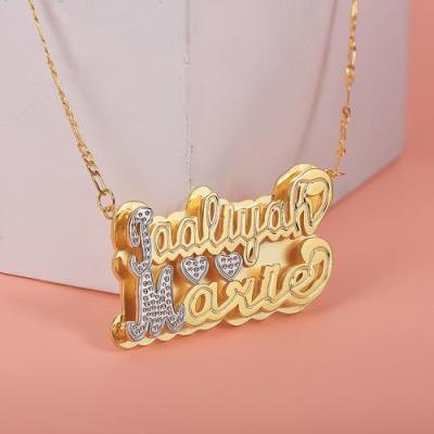 China CLASSIC Personalized Gold Plated Name Necklace With Two Hearts Double Layer Two Tone Necklace for sale