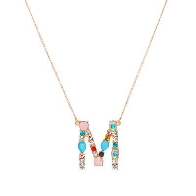 China Fashion Trendy Colorful Jewelry Zircon Letter Initial Necklace for sale