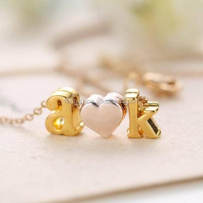 China Stainless Steel Gold Plated Hole Letter Alphabet Slide Small Bead 26 Alphabets Initial Personalize Letter Necklace for sale