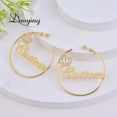 China Trendy Custom Name Earrings Zircon Fashion Earrings Pending Princess Crown Jewelries For Girls for sale