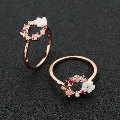 China Amazon Natural Breath Real Sale Butterfly Flower Gold Ring Creative Hot Pink Women for sale