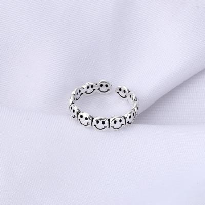 China Korea Style Vintage Antique Silver Color Happy Smile Face Open Rings For Women Hip Hop Punk Adjustable Ring for sale