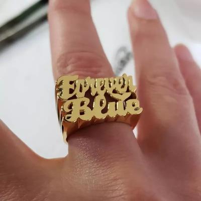 China CLASSIQUE 2021 Fashion New Monochrome Name Rings Double Carved Finger Personalized Ring 18k Gold Plated for sale