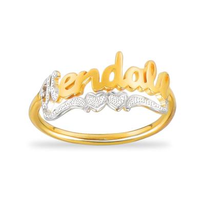 China Fashion Personalized Custom Gold Plated Name Ring Two Tone With Two Hearts Gold Plated Crown Ring for sale