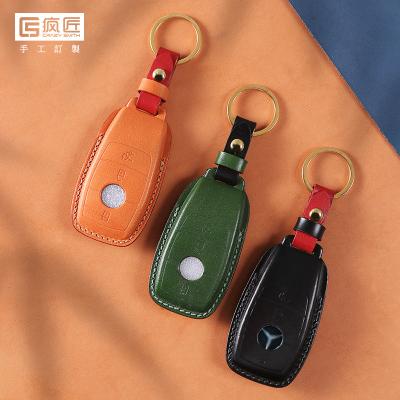 China Luxury & 100% Eco-friendly Smith Hand Sewing Veg-Tanned Genuine Leather Auto Accessories Smart Car Key Case Cover Crazy Bags For Benz C260L/E300/S/G50/A18 for sale