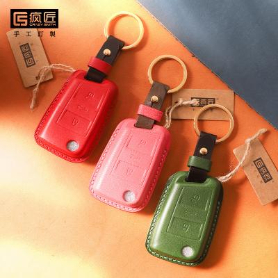 China NEW 2021 Luxury Handmade High Grade Full Grain Car Key Sewing Genuine Leather Smart Covers and 100% Eco-friendly For Volkswagen Teramont\Tiguan\Golf\Scirocco for sale