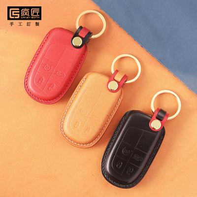 China 2021 Luxury and 100% Eco-friendly NEW Top Grade LeatherCraft Hands Stitching Genuine Leather Smart Car Key Cover for Jeep Grand Cherokee /Guide/Cherokee for sale