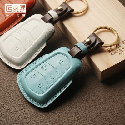 China NEW 2021 Luxury Handmade High Grade Full Grain Car Key Stitching Genuine Leather Smart Covers and 100% Eco-Friendly For Cadillac ATS/CT6/XT54 for sale