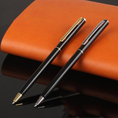 China 2021 Metal Body Pen Customized Logo Black White Normal Promotional Gift Ball Slim Ballpoint Pen for sale