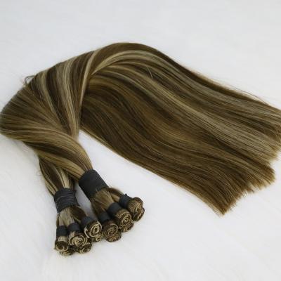 China Silky Straight Wave Wholesale full cuticle Hand Sewn Weft Hair European top quality  Remy Hand Tied Weft Hair Extension for sale