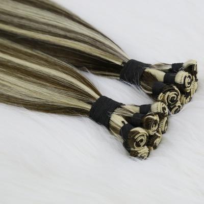 China Silky Straight Wave Hot selling full cuticle Hand Sewn Weft Hair European top quality  Remy Hand Tied Weft Hair Extension for sale