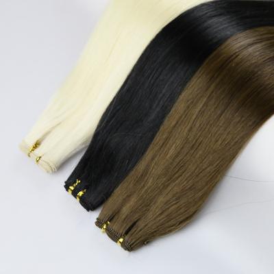 China Silky Straight Wave Double drawn Peruvian Hair Human Natural Black  straight Hand tied weft hair  Extension one donor for sale