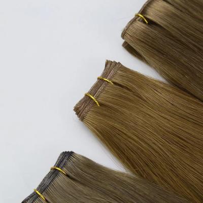 China Silky Straight Wave Top Quality Russian hand tied hair extensions raw human hair seamless weft invisible Genius weft hair extensions for sale