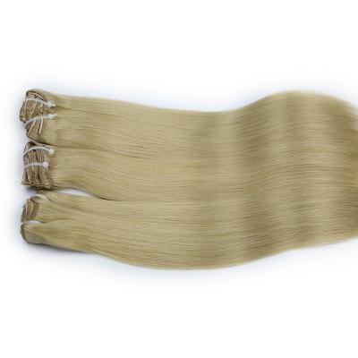 China Natural Wave Wholesale Icy Blonde Ombre Color Balayage Color Russian Seamless Clip In Hair Extensions for sale