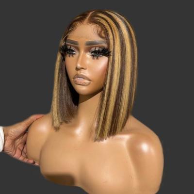 China Other 180 Density 10A Grade Piano Highlight 1B Honey Brown Color Straight Short Bob Wigs Human Hair Lace Front bob wig for sale