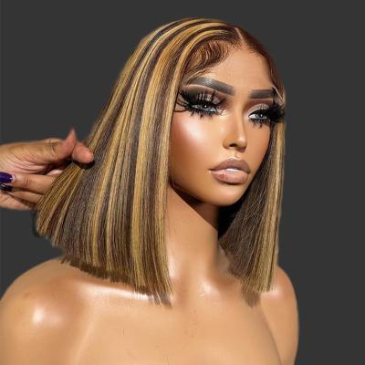 China Other ombre wig Blonde Highlights Wig Mix Color Deep Wave Curly Pre Plucked HD Transparent Lace Front Raw Virgin Human Hair Wigs for sale