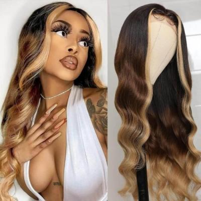 China Loose wave Highlight 4/27Color Loose Wave full hd lace front frontal human synthetic hair wigs for black women for sale